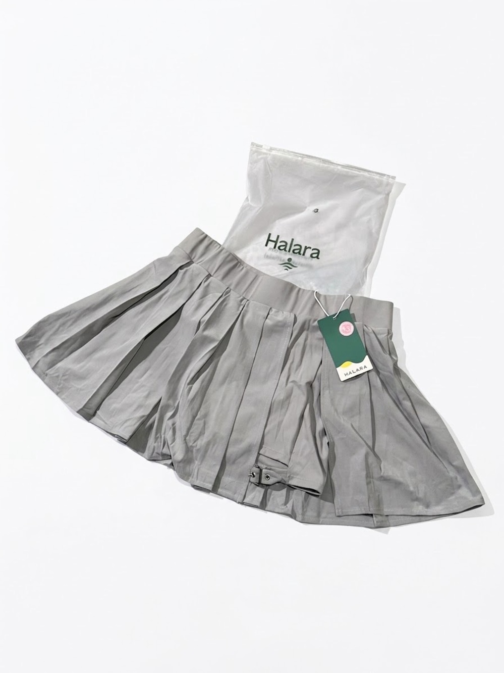 HALARA Light Gray Pleated Skater Skirt